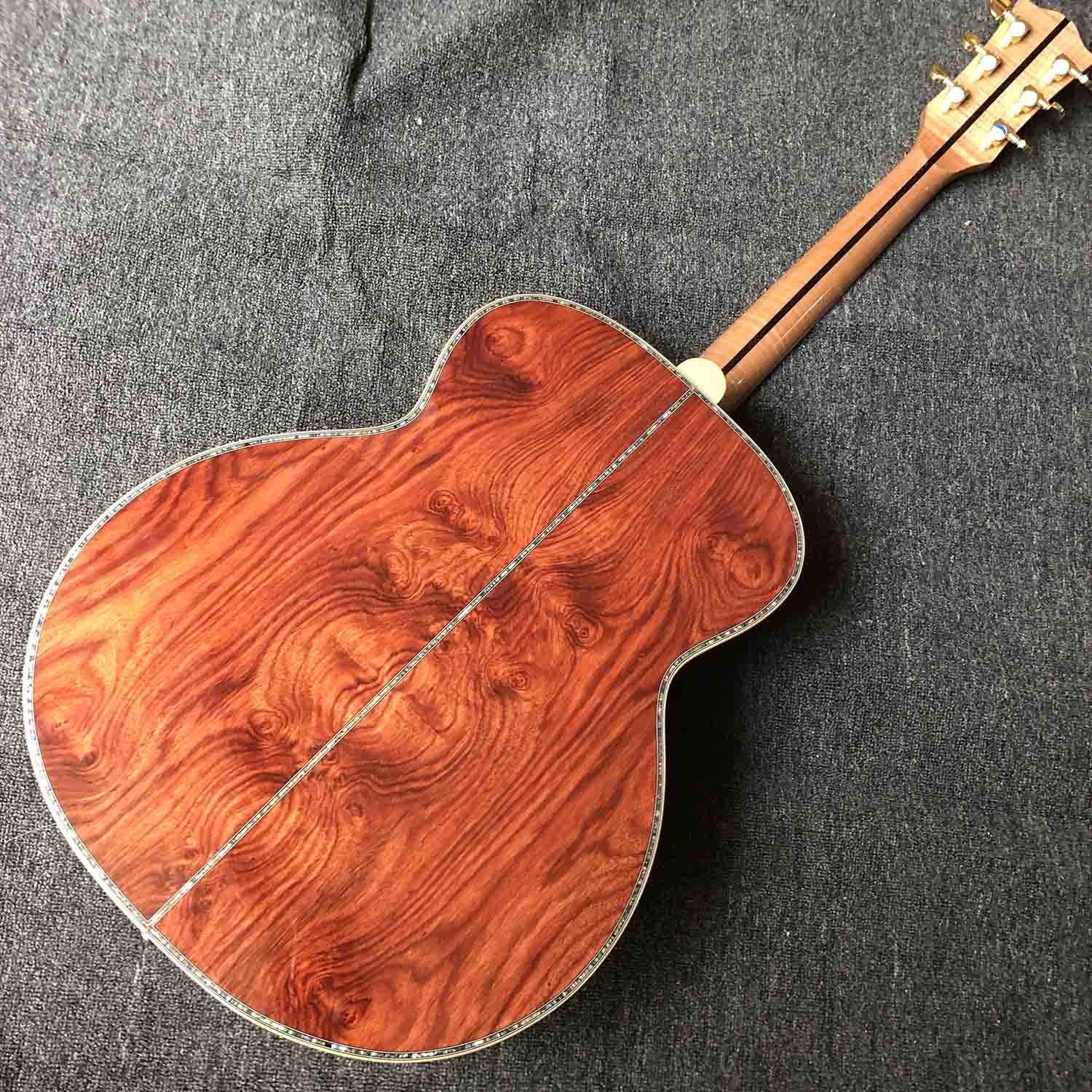 Solid Cocobolo Back Side Jumbo 43 Inch Acoustic Guitar with Abalone Binding and Flamed Maple Neck