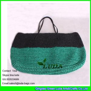 Quality LUDA women striped leather handels paper straw crochet tote bag wholesale