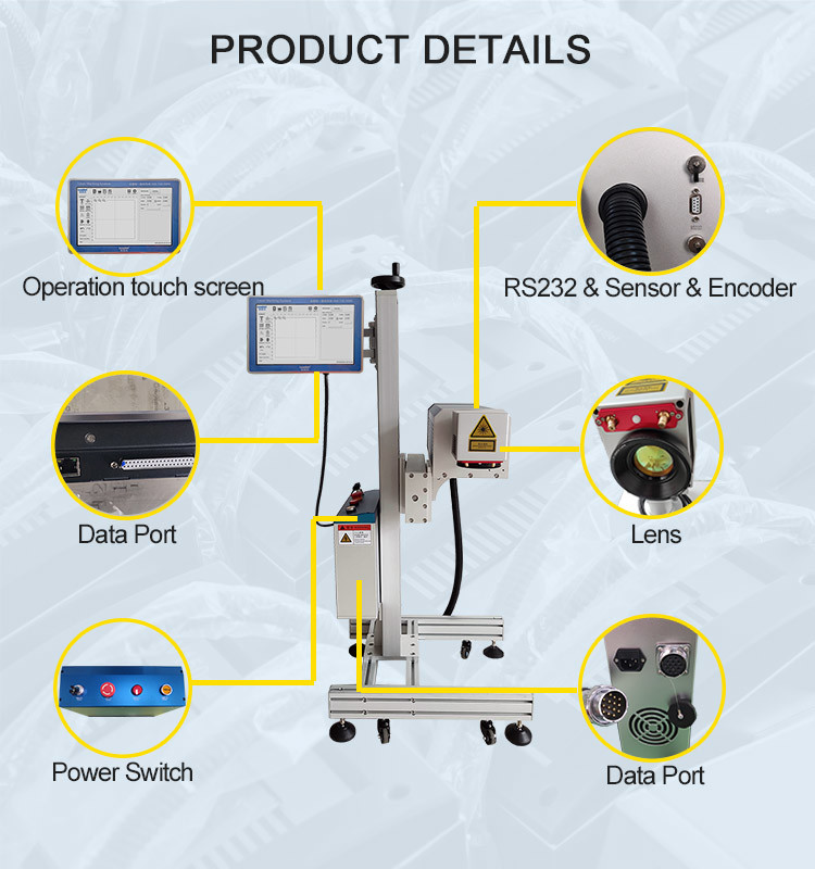 High Accuracy CO2 Laser Printing Machine Flying Type For PET Plastic Glass Lines