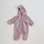 French Terry Beige New Born Rompers Baby Pocket Hooded Zip Up Jumpsuit