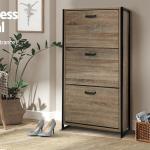 MDF Wooden 3 Tiers Flip Down Shoe Rack Furniture Organizer Cabinet For Home