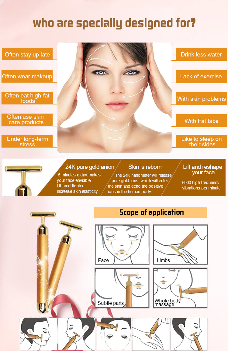 Face Lift DC 1.5V 6000VPM 24K Gold Bar Face Massager