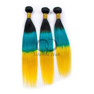 Quality #T1B/Light Blue/Yellow Straight Remy Human Hair Bundles Sew In Weave Bundles Brazilian Bundle Deals wholesale