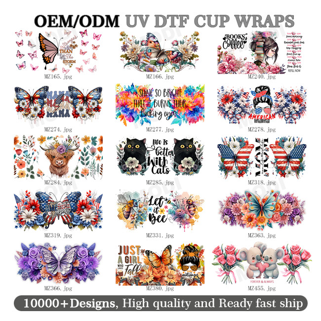 Custom UV DTF Cup Wraps Transfer Printing Crystal Transfer Sticker UV DTF Sticker Cup Wraps Transfers For 16oz