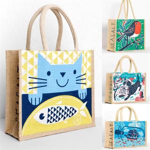 Quality Personalized Animal Print Large Burlap Beach Bag With Cotton Handles wholesale
