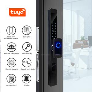 Quality Black Bridge Cut Biometric Front Door Lock Card Code Key Access Waterproof wholesale