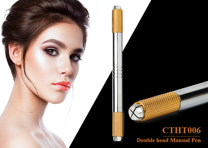 Golden Manual Eyebrow Tattoo Pen Permanent Makeup With Microblading , Double Heads Replaced