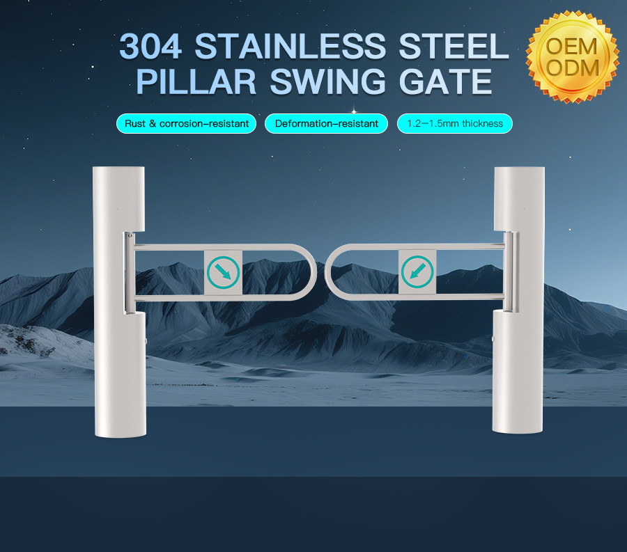 Stainless Steel Bidirectional Swing Gate Turnstile Biometric Access Control