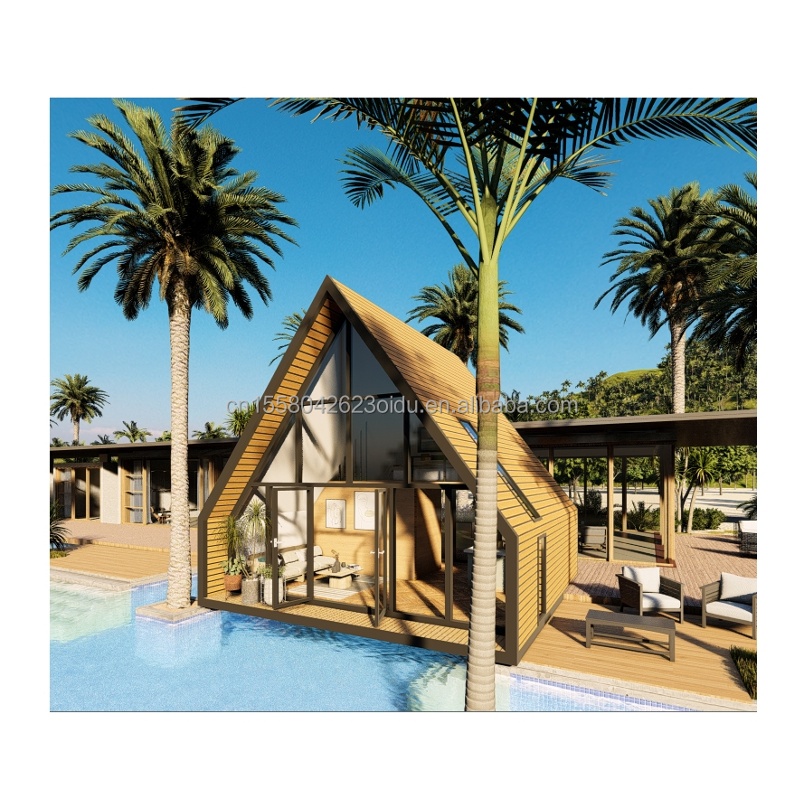 Modified Shipping Container Prefab House Triangle Roof and Stable Wood Foundation for Residential Steel Container Home