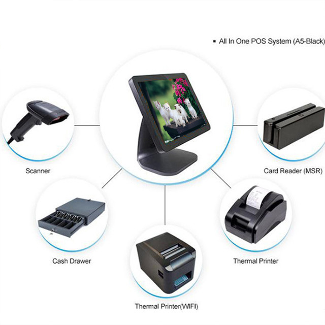 Black Color Touch Screen Point Of Sale System , All In One Pos System For Supermarket