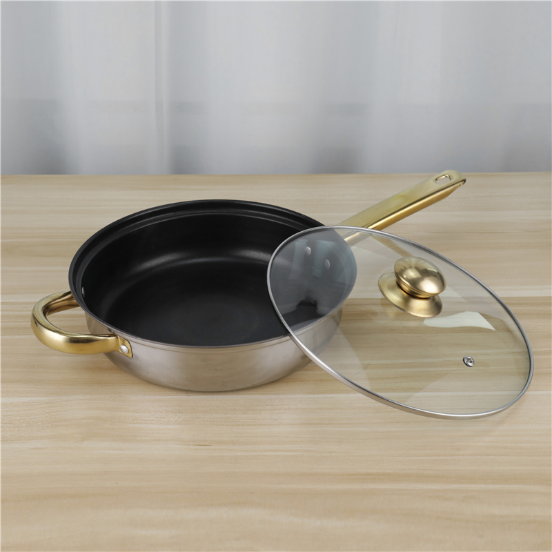 High Quality Kitchen Cooking Pot Set 12 Pcs Stainless Steel Cookware Set With Golden Handle