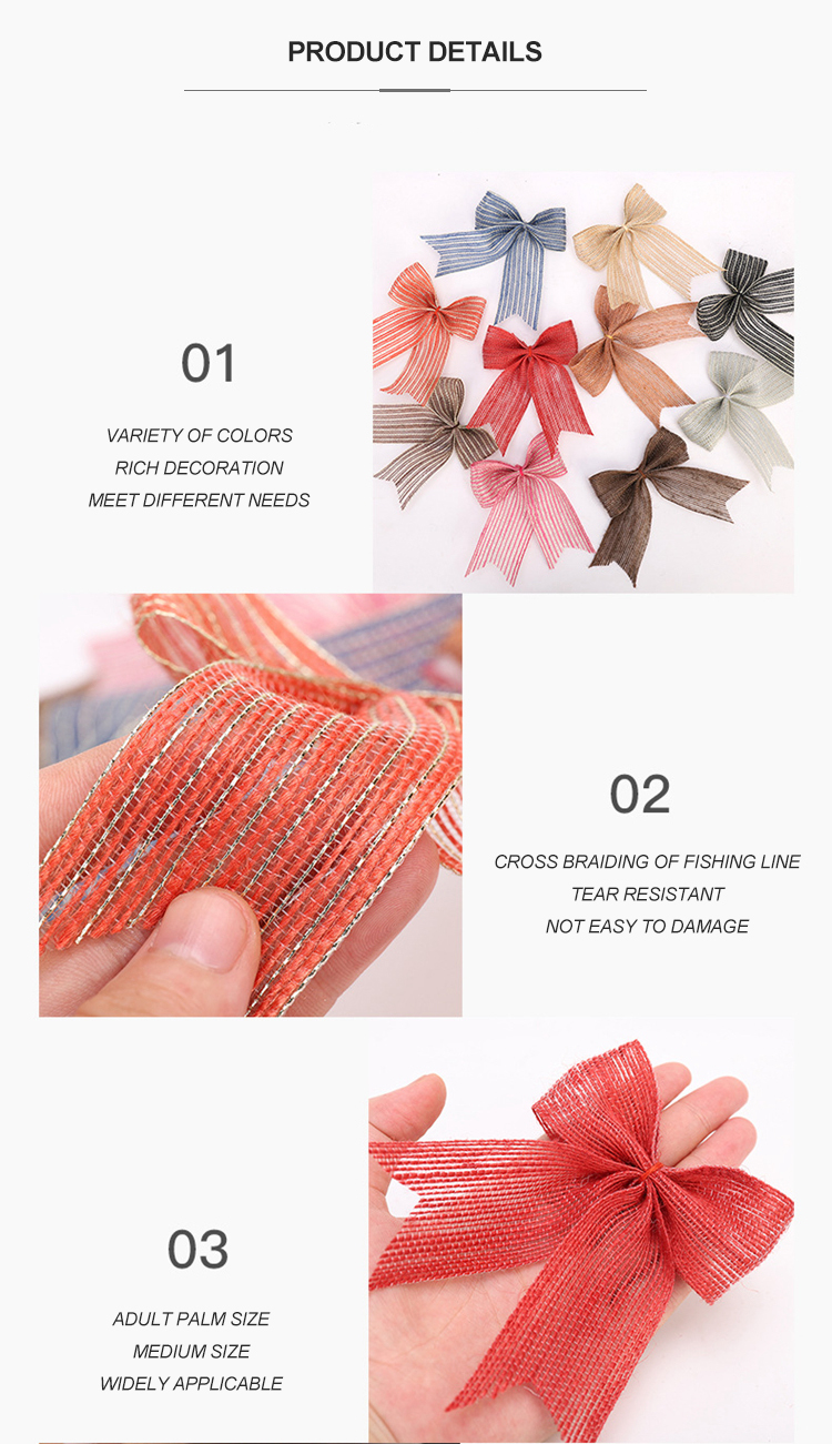 Factory Direct Sale 3.8Cm Fish Silk Hemp Bow Christmas Decoration Bow Minimalist Fashion Wedding Can Be Customized