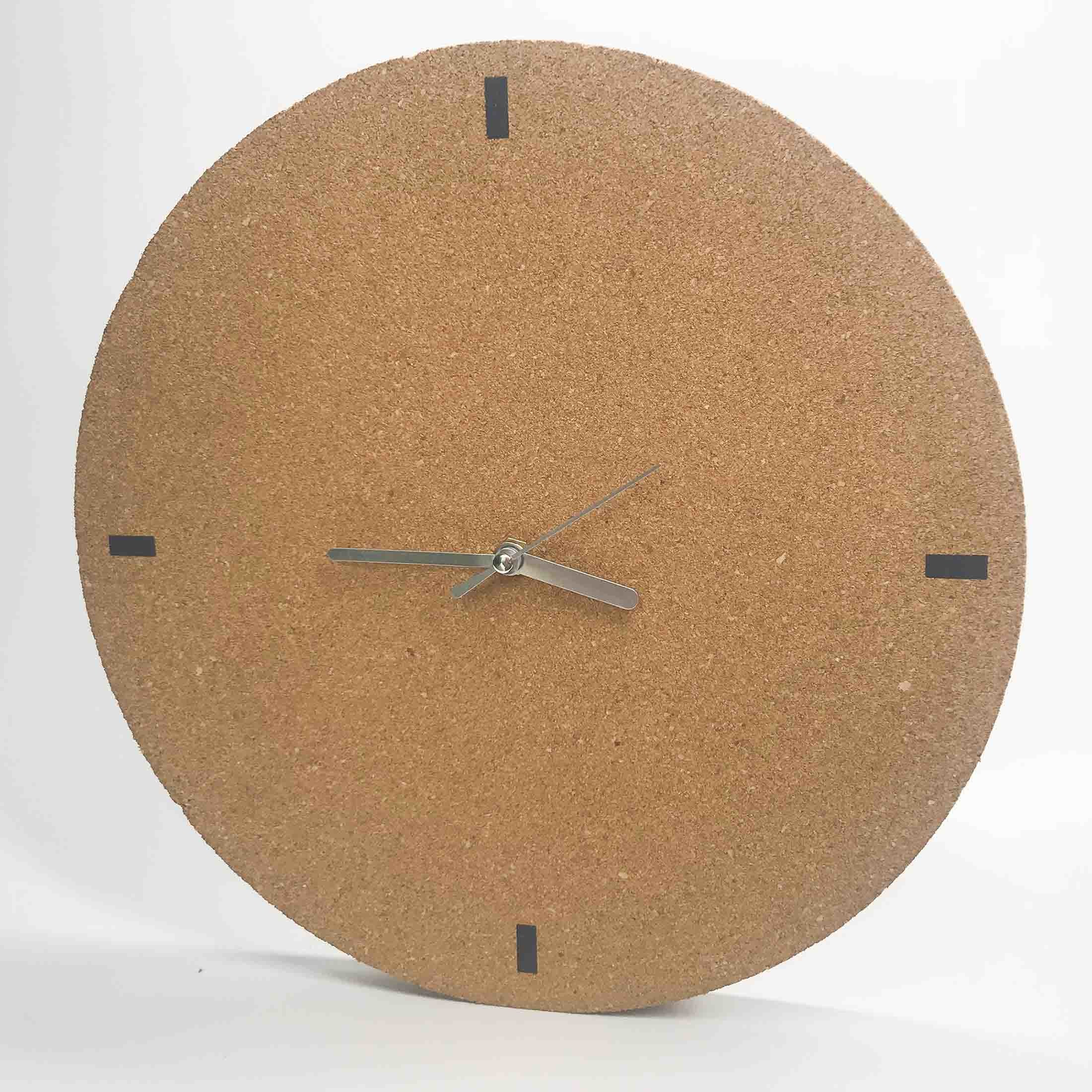 Round Simple Cork Wall Clock Silent Quartz Movement Battery Operated 12"
