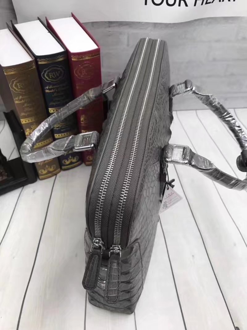 Genuine Crocodile Skin Men's Gray Laptop Briefcase Handbag Authentic Real Alligator Leather Businessmen Working Totes