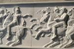 White marble relief carved by hand/ War horse stone relief