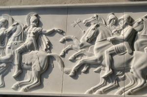 Quality White marble relief carved by hand/ War horse stone relief wholesale
