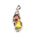 925 Silver Jewelry Red Cubic Zirconia Two Gemtone Pendant (PSJ0379)
