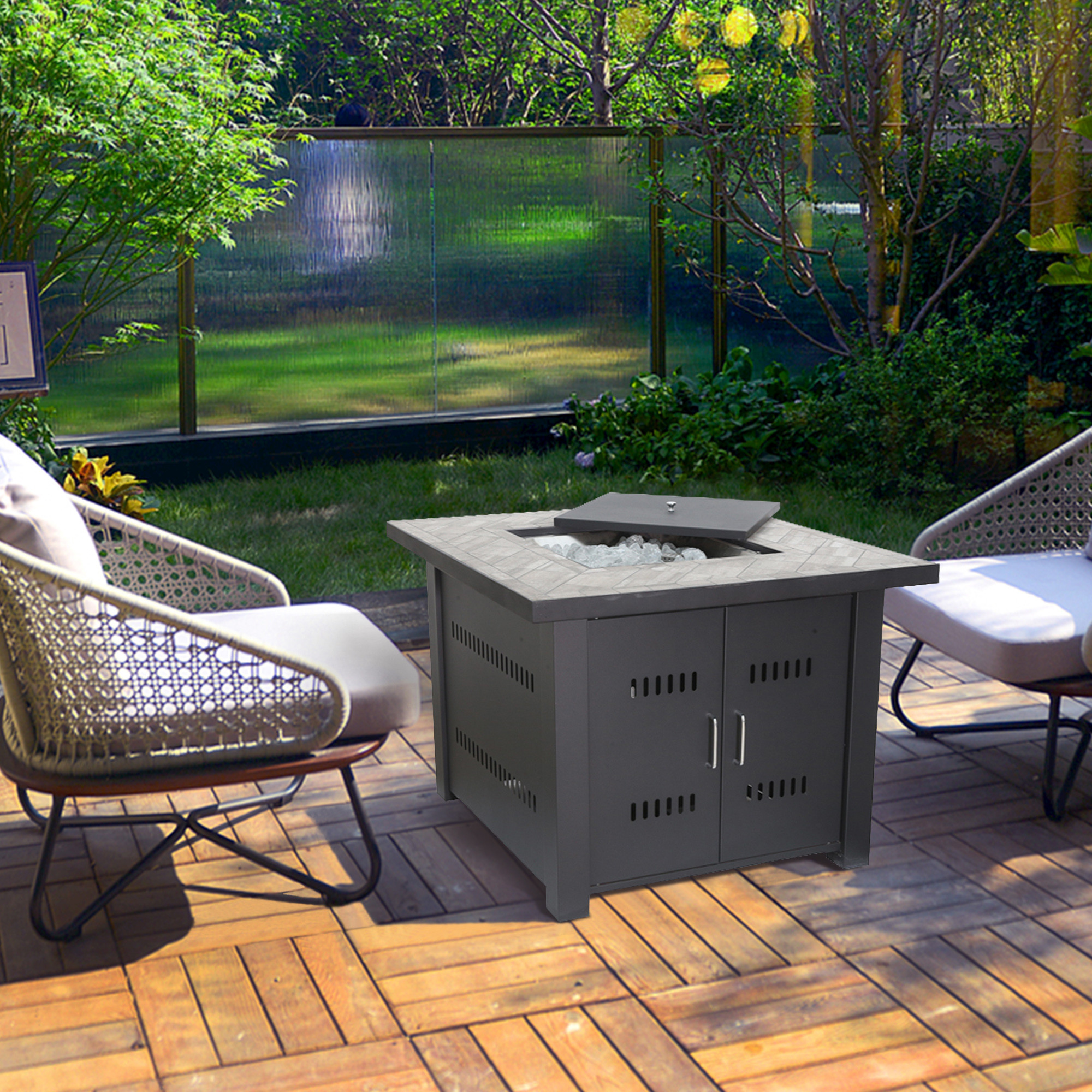 50000 BTU Outdoor Propane Gas Square Fire Pit For Backyard Weather Cover