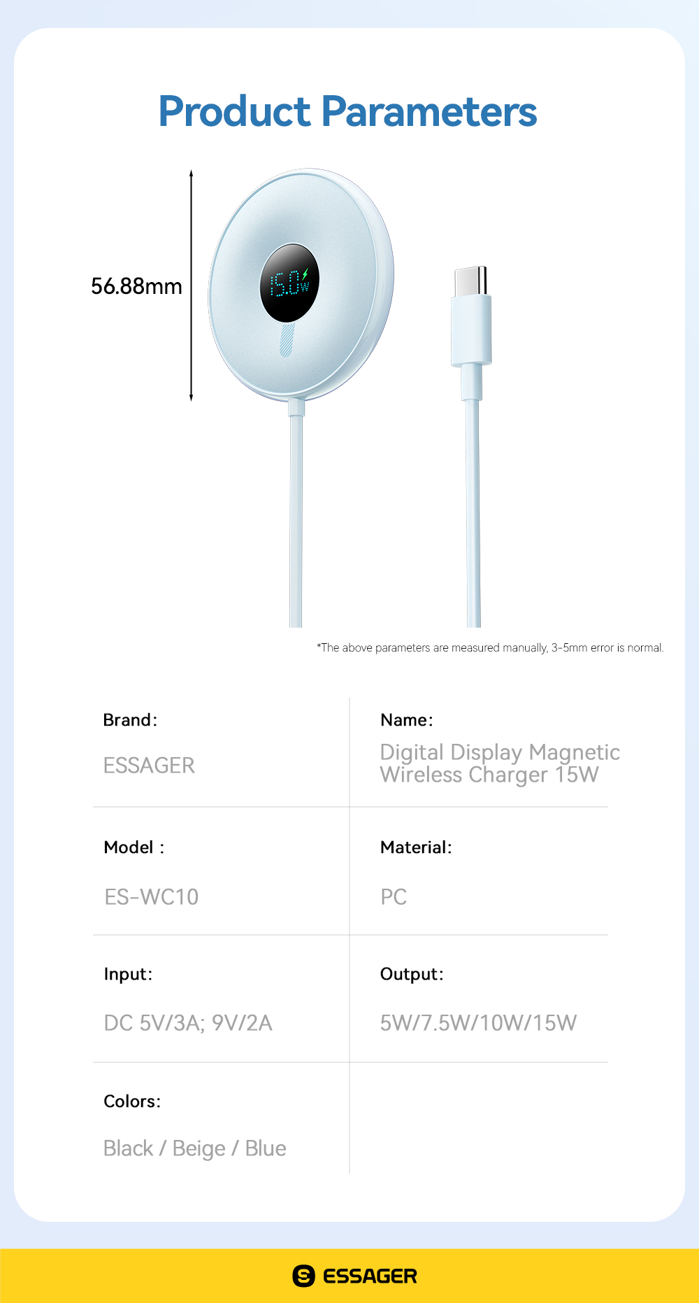 Digital Display Wireless Phone Charger OLP 15W ES-WC10 Series