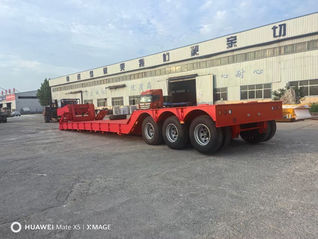 3 Axles 60tons Heavy Duty Lowbed Low Flat Transport Lowboy Truck Semi Trailer for Sale