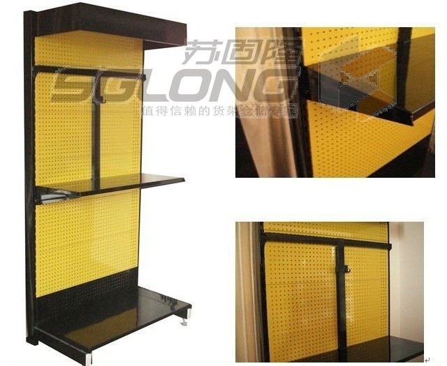 Lighting Box Header Supermarket Display Racks , Metal Shop Shelving Perforated Back