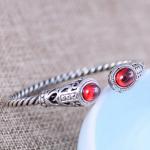 Sterling Silver Cable Bracelet with Garnet Open Adjustable Cuff Bracelet