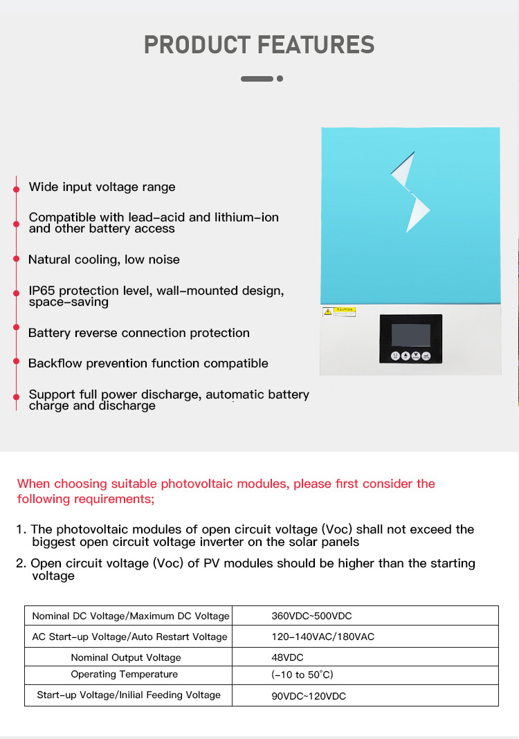 2023 New 120A MPPT Charger Controller Pure Sine Wave on/Off Grid 6200W Hybrid Solar Inverter w/RGB Light