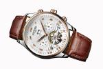 KINYUED Hot Sale Men Tourbillon Automatic Mechanical Watch Leather Strap Date