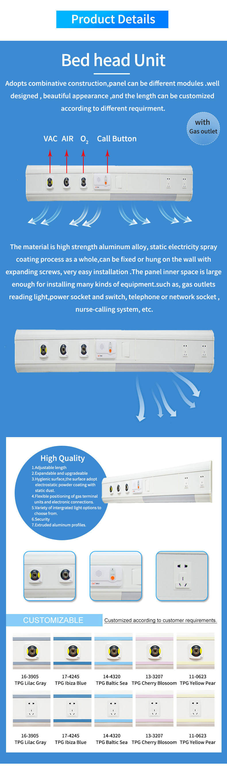 Modular Horizontal Bed Head Unit For Hospital Room
