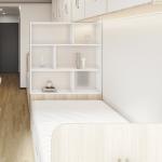 Nordic Style Apartment Hotel Bed Dormitory Furniture With Wardrobe For Luggage