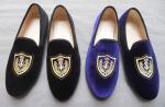 Customized Embroidered Mens Velvet Loafers Slip On Blue Velvet Slippers