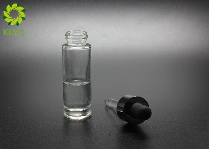Round Shape 15ml Clear Glass Serum Bottles With Black Aluminium Dropper