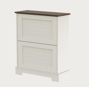 Quality White 2-bucket Striped Panel Shoe Cabinet for Entryway wholesale