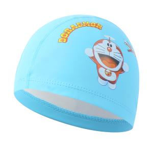 Quality Cartoon dolphin waterproof PU long hair fabric ear protection kids swimming pool water sport swimming cap hat for boys wholesale