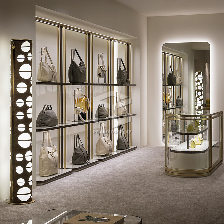 MDF Metal Bag Display Showcases For Shopping Mall