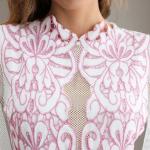 Polyester Embroidered Lace Dresses Breathable Long Sleeve Mesh Lace Dress