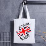 Custom Print Canvas Shoulder Tote Bag Cartoon Letter Print Shopping Cotton