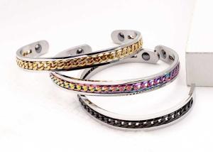 Quality Inspirational titanium steel bracelet magnet health care color chain Seiko C-shaped opening OEM logo words bracelet wholesale