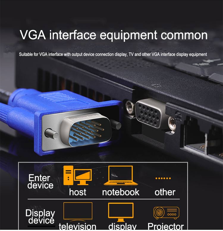 PC Computer Monitor VGA To VGA Cable 1.5m With Steel Conductor And Gold Plated