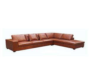 Quality Vintage Genuine Brown Leather Sectional Sofa Couches With Wooden Legs wholesale
