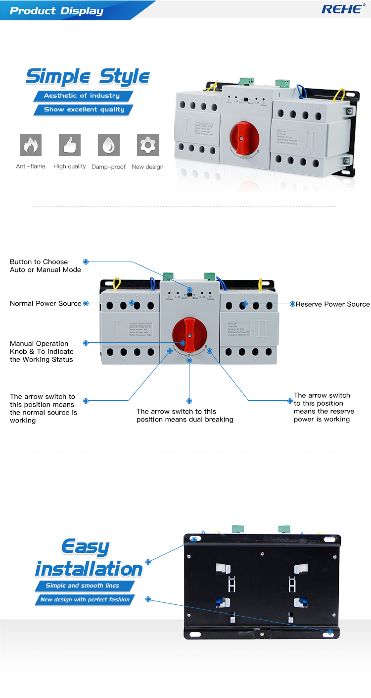 Intelligent Generator used MCB type double power automatic transfer switch