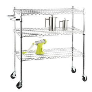 Quality Stainless Steel Chrome Mobile Wire Metal Shelving Cart With 3 Ventilated Shelves wholesale