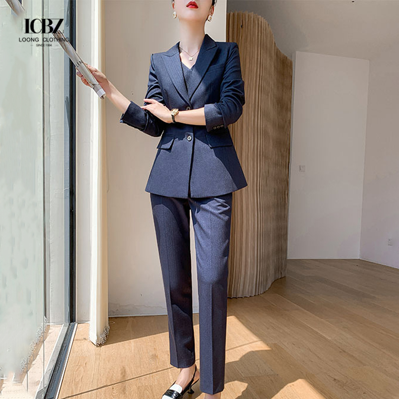 Sexy Women Formal Suit Trousers 3 Pcs Black Office Lady Suit Formal Suppliers Breathable