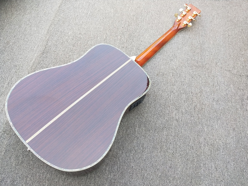 41 inch solid spruce top handmade ebony fingerboard real abalone shell inlaid electric acoustic guitar