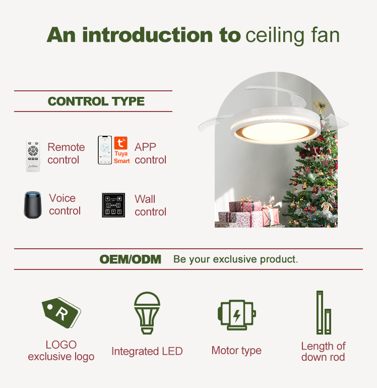 Standard Wind Mordern Style LED Ceiling Fan with Hidden Blades and PC Blades in White