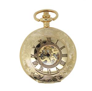Quality Luxury Hollow Pocket Watches For Men Gold , Round Retro Pocket Watch with metal Chain wholesale