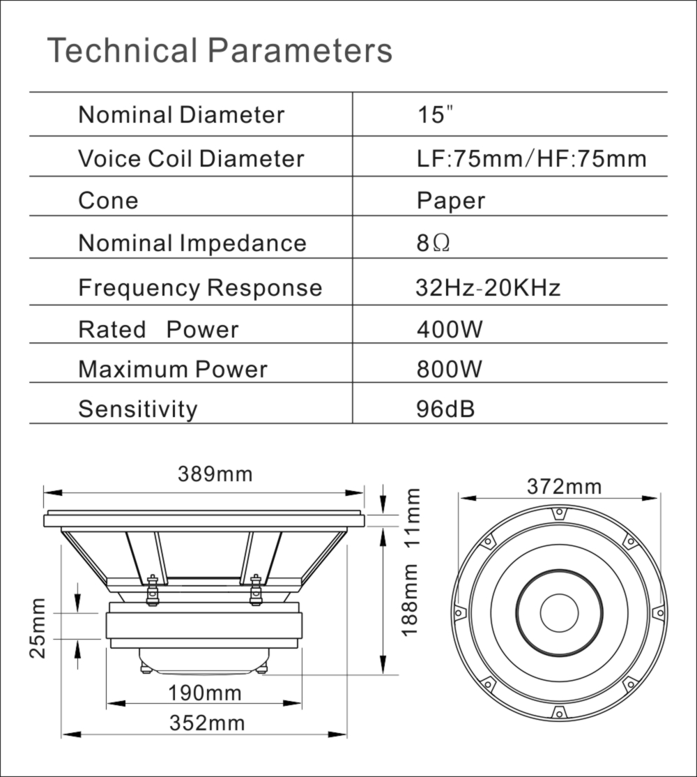 Single Magnet 400W 20kHz 15 Inch Coaxial PA Speaker