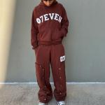 OEM Custom Tracksuits Screen Printing Zipper Hoodie Straight Baggy Stacked