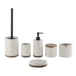 Round shape ceramic bathrooom accessories with wooden base cream color ceramic