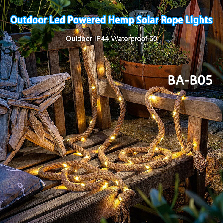 Outdoor IP44 Waterproof LED Holiday Lights 60 LEDs Hemp Solar Fairy Rope Lights